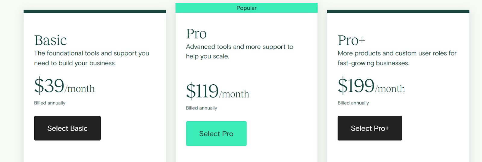 Teachable's pricing plans starting at $39 per month
